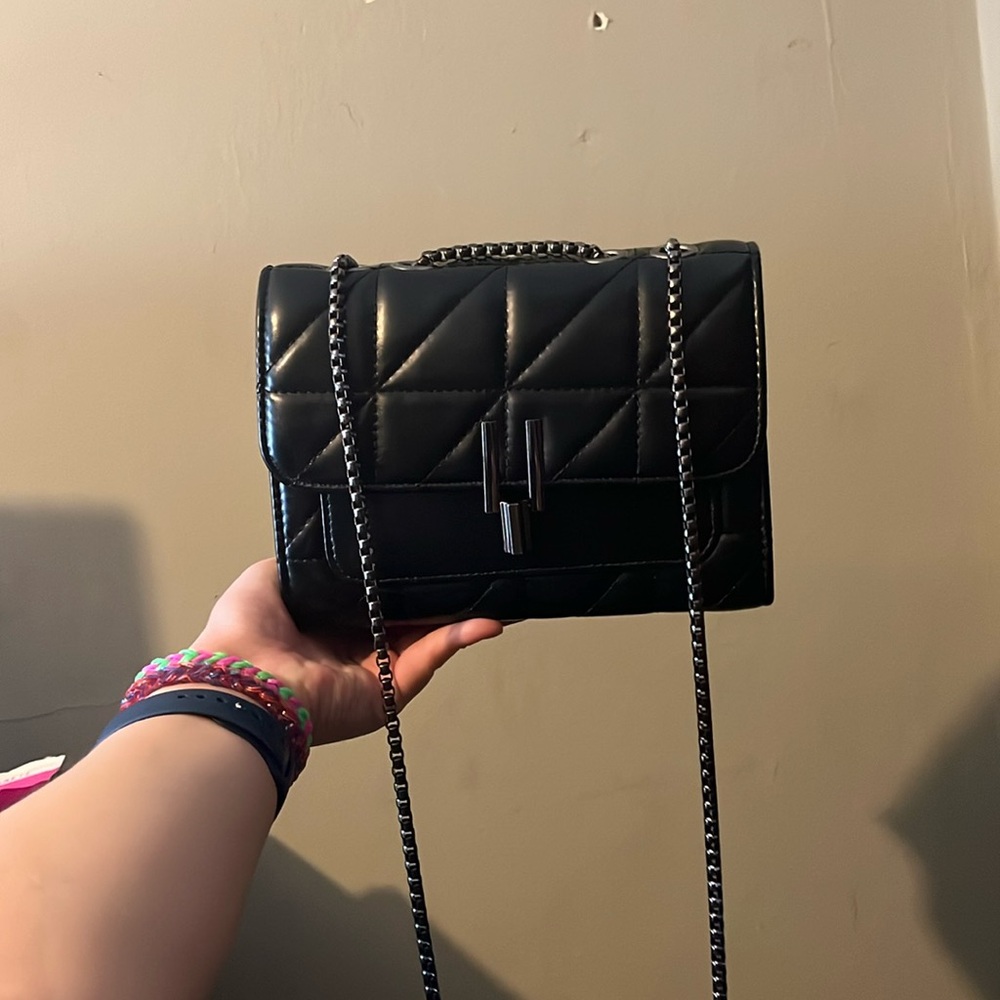 Black Quilted Faux Leather Crossbody Black Red